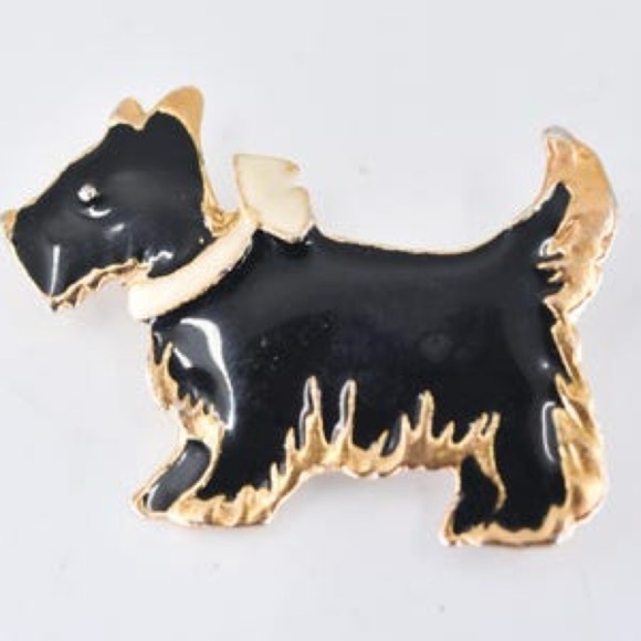 Black and Gold Scottie Dog Brooch - Picture 1 of 5